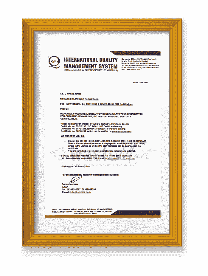 waste recycling  certificate